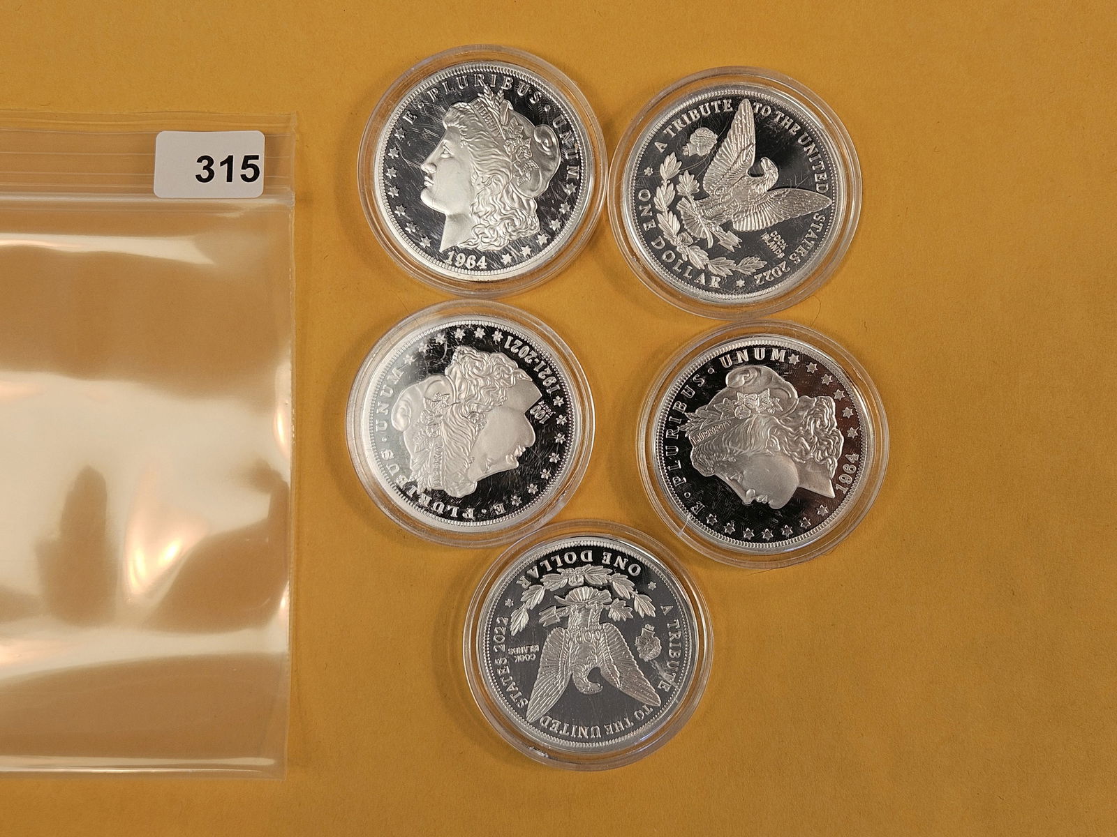 Five mixed Proof Deep Cameo Cook Islands SILVER Coins: Proof tributes to the Morgan Dollar 