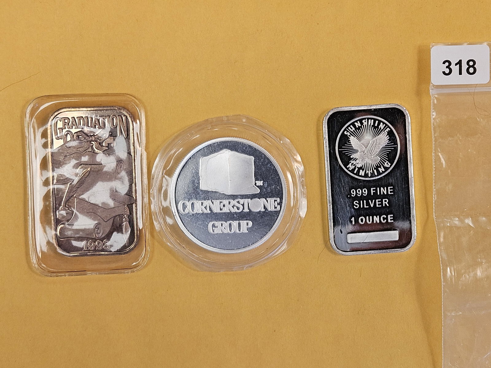 Three 1-troy ounce .999 fine silver art pieces: Mixed. 