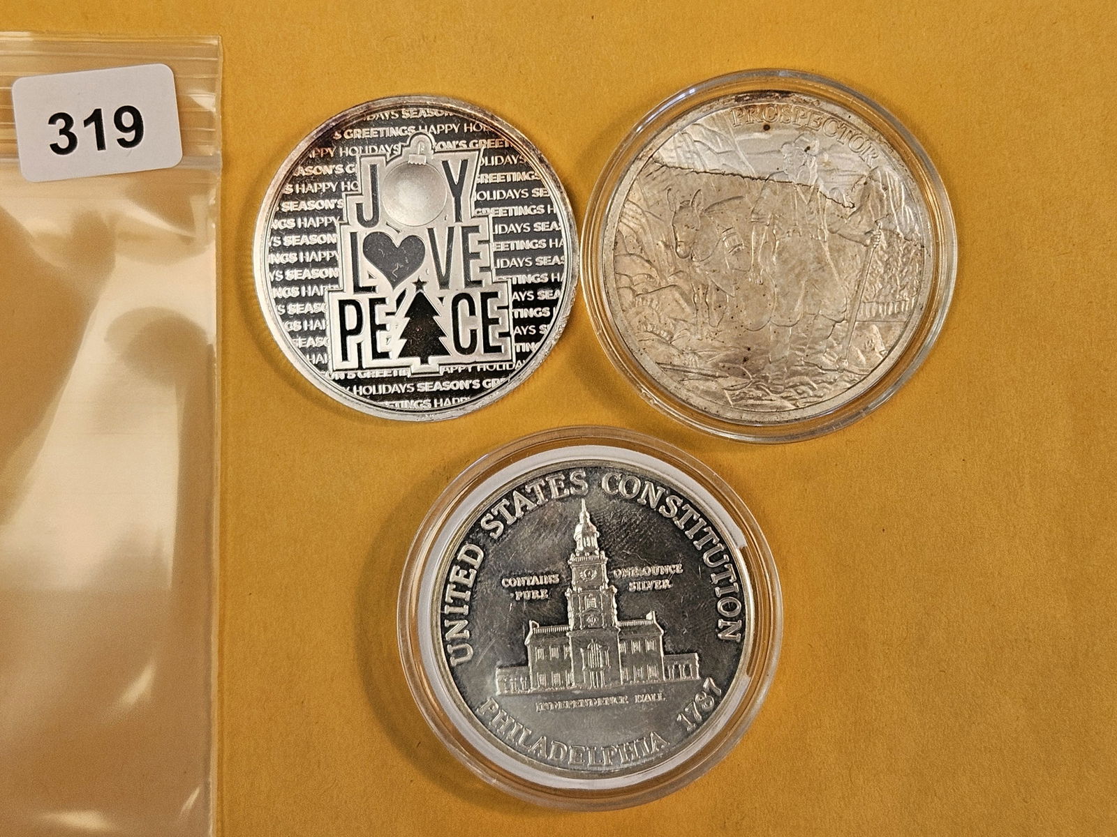 Three 1-troy ounce .999 fine silver art pieces: Mixed. 