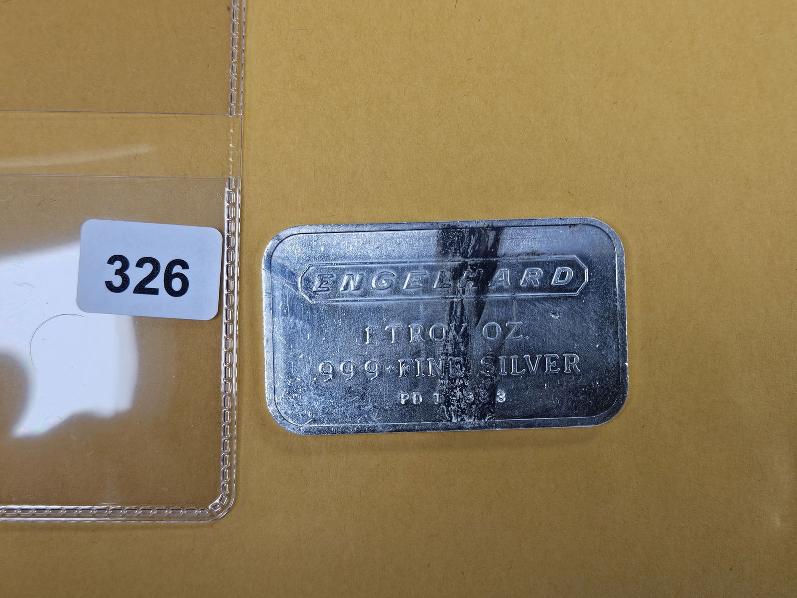 One troy ounce .999 fine silver bar: Engelhard 