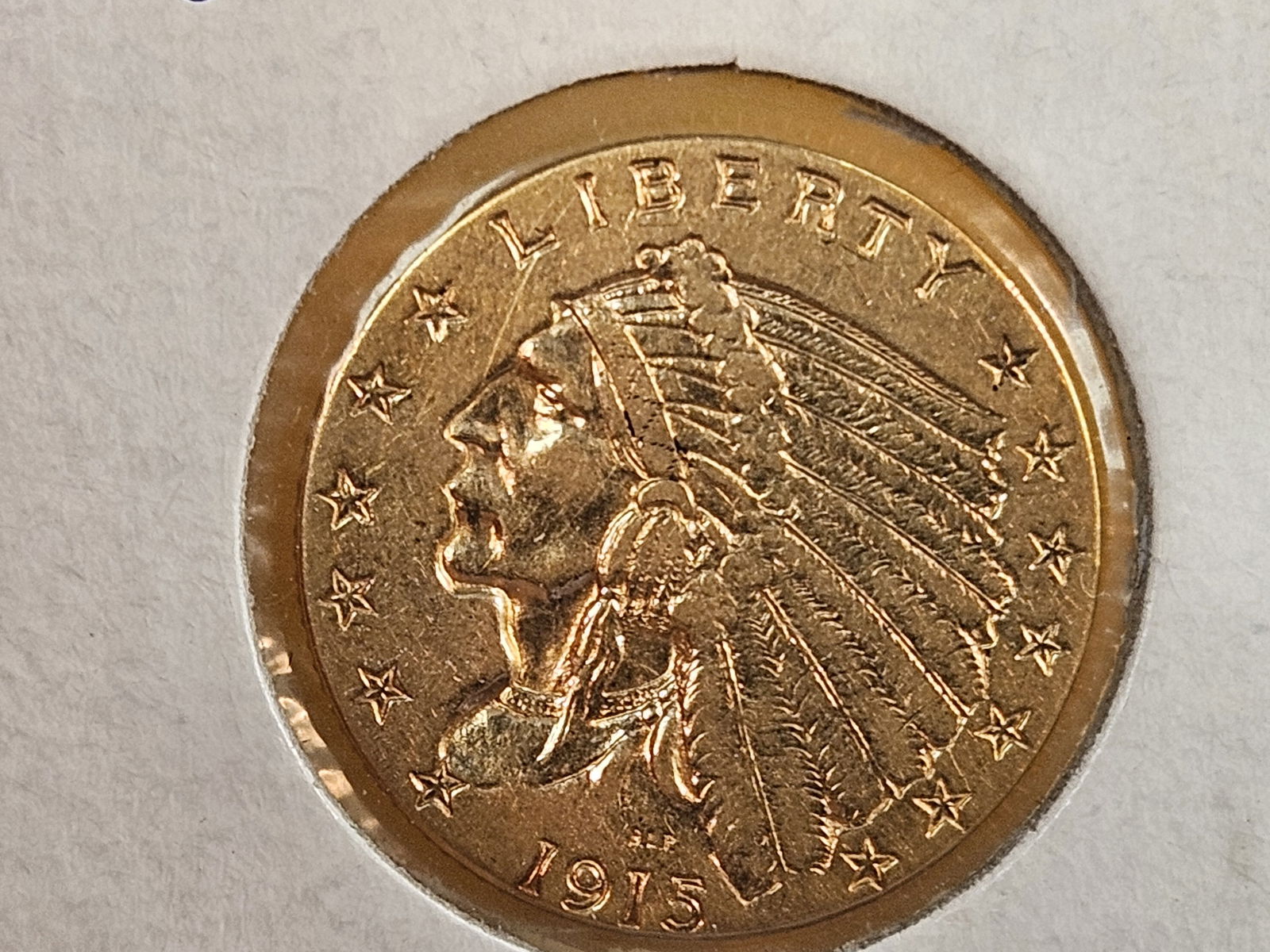 GOLD! Brilliant About Uncirculated 1915 Indian Head Gold $2.5 Dollars (1 of 4)