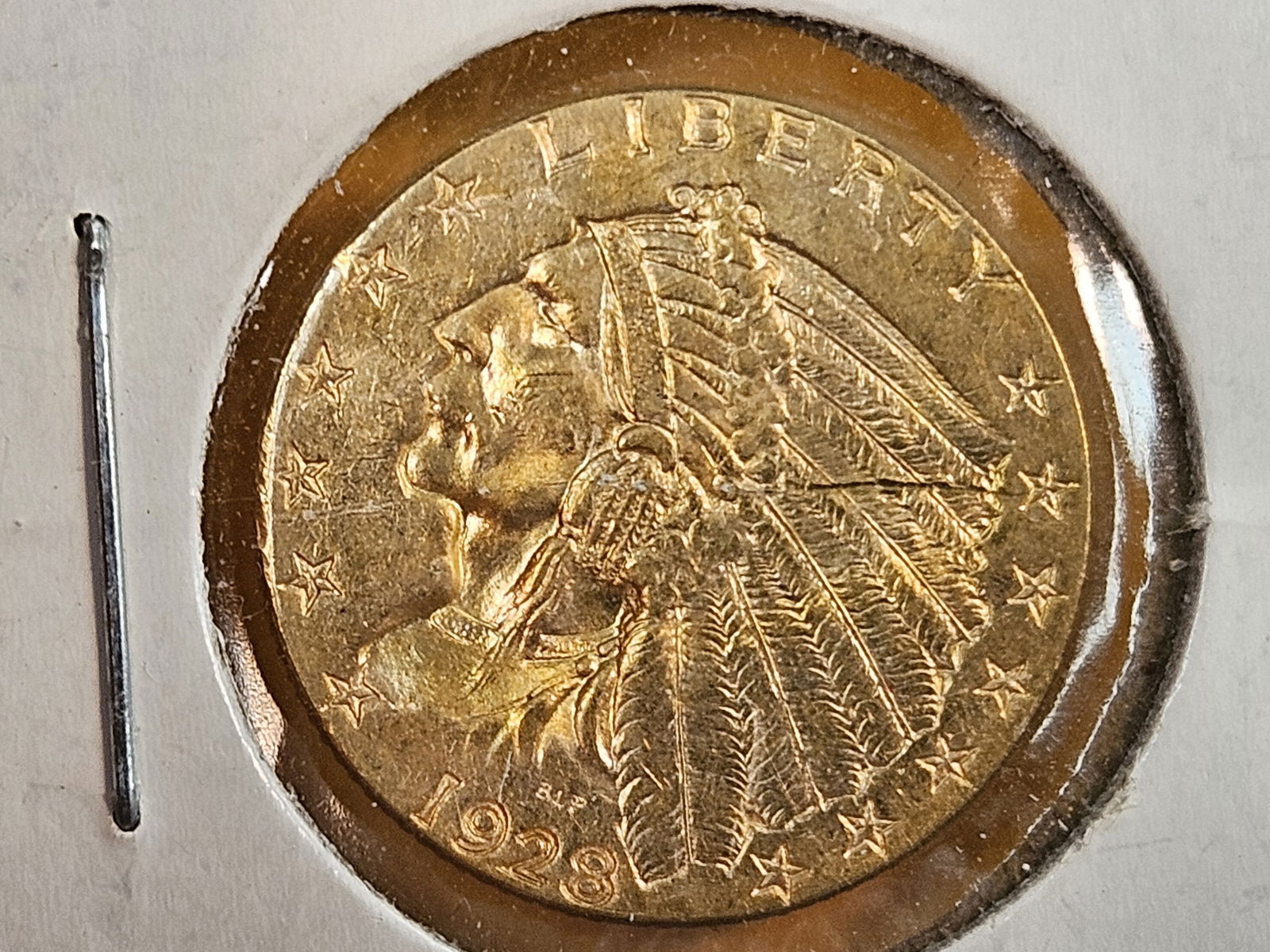 GOLD! Brilliant About Uncirculated - details 1928 Indian Head Gold $2.5 Dollars (1 of 4)