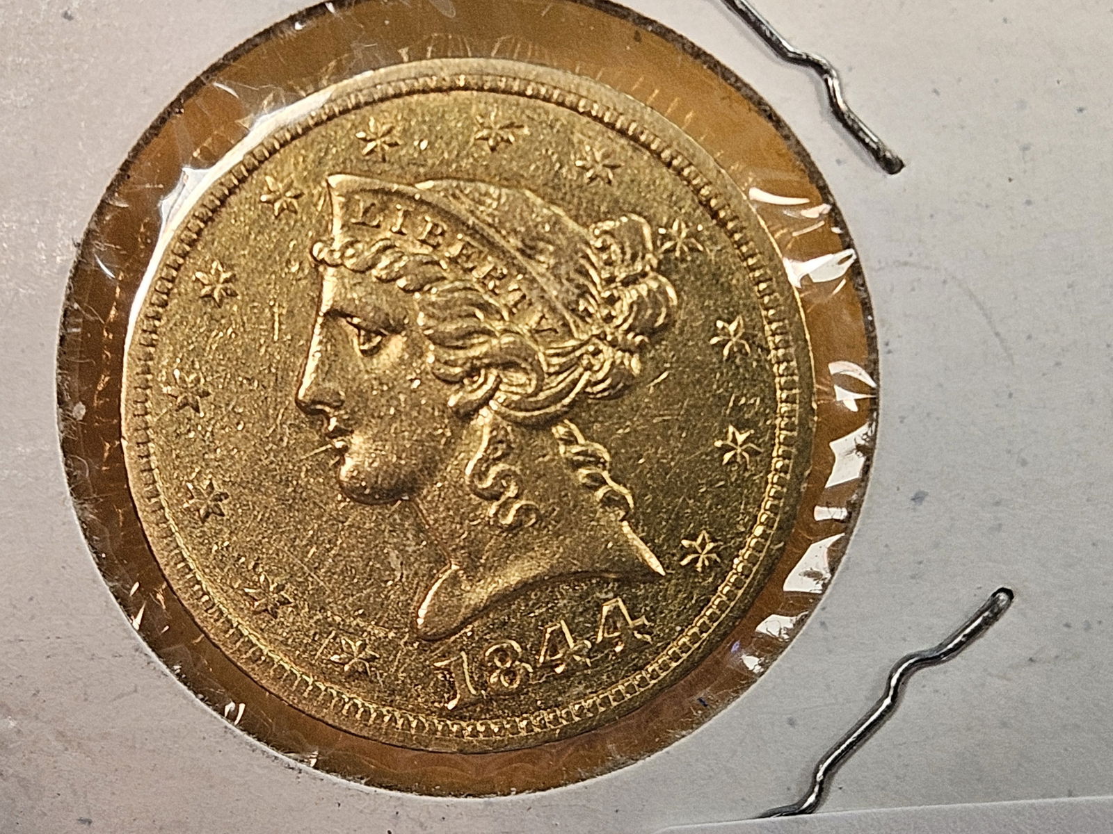 GOLD! Better Date Brilliant About Uncirculated 1844 Gold Liberty Head Five Dollars (1 of 4)