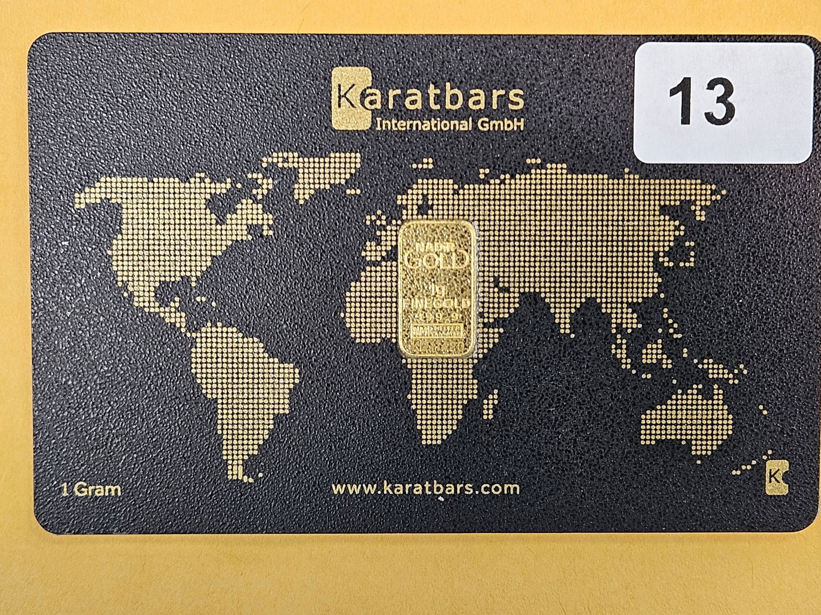 GOLD! KARATBARS One Gram .9999 fine gold bar: In assay holder 