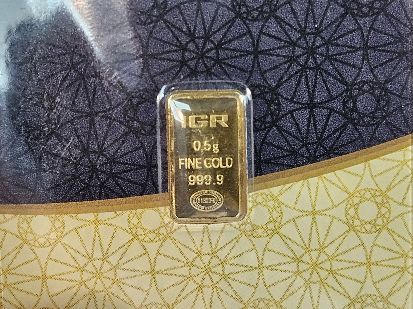 GOLD! IGR One-half Gram .9999 fine gold bar: In original IGR assay holder