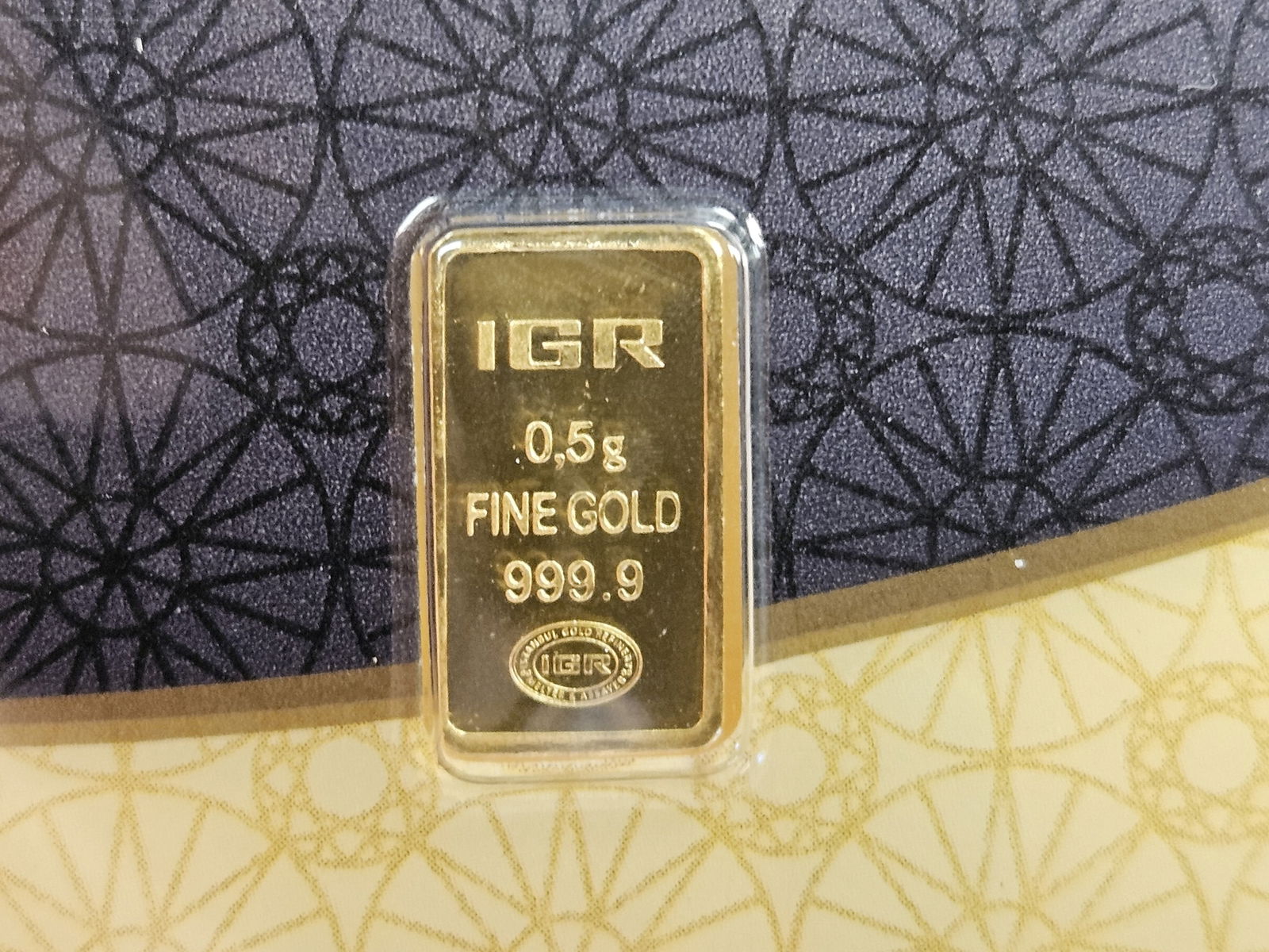 GOLD! IGR One-half Gram .9999 fine gold bar: In original IGR assay holder 