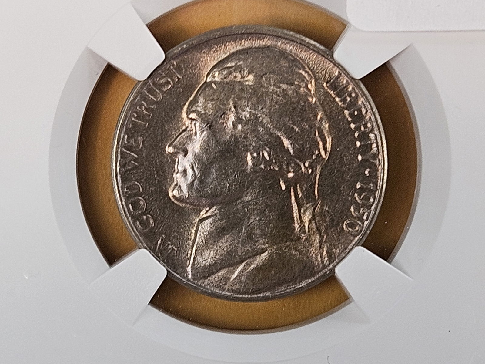 KEY DATE! NGC 1950-D Jefferson Nickel in Mint State 63: Decent luster 