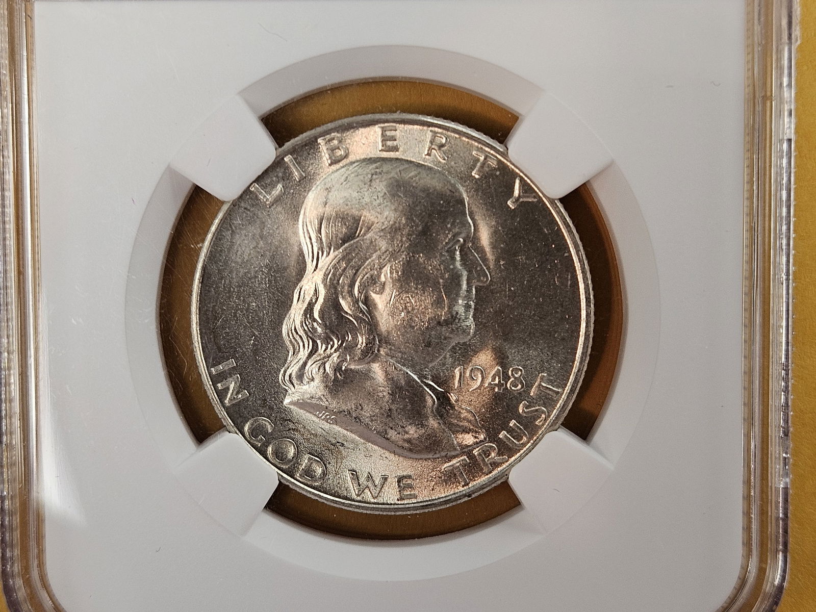 NGC 1948-D Franklin silver half dollar in Mint State 63 (1 of 3)