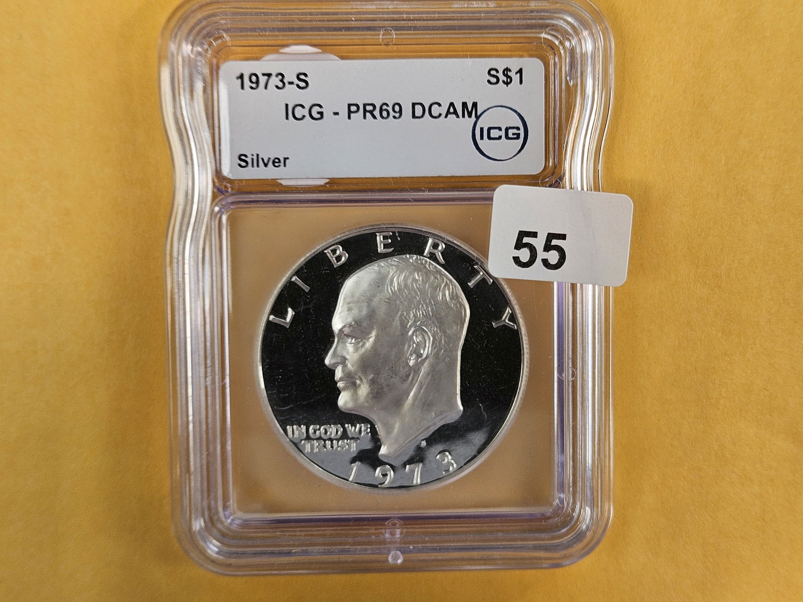 Key Date! ICG 1973-S SILVER Eisenhower Dollar in Proof 69 Deep Cameo - 2