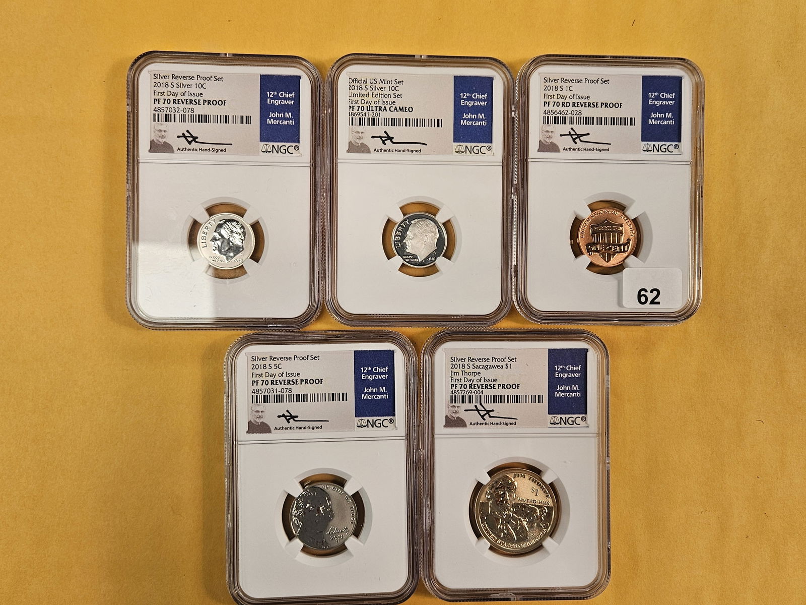 PERFECT SET! NGC-graded Five coin set from the 2018-S Silver Reverse Proof Set (1 of 7)