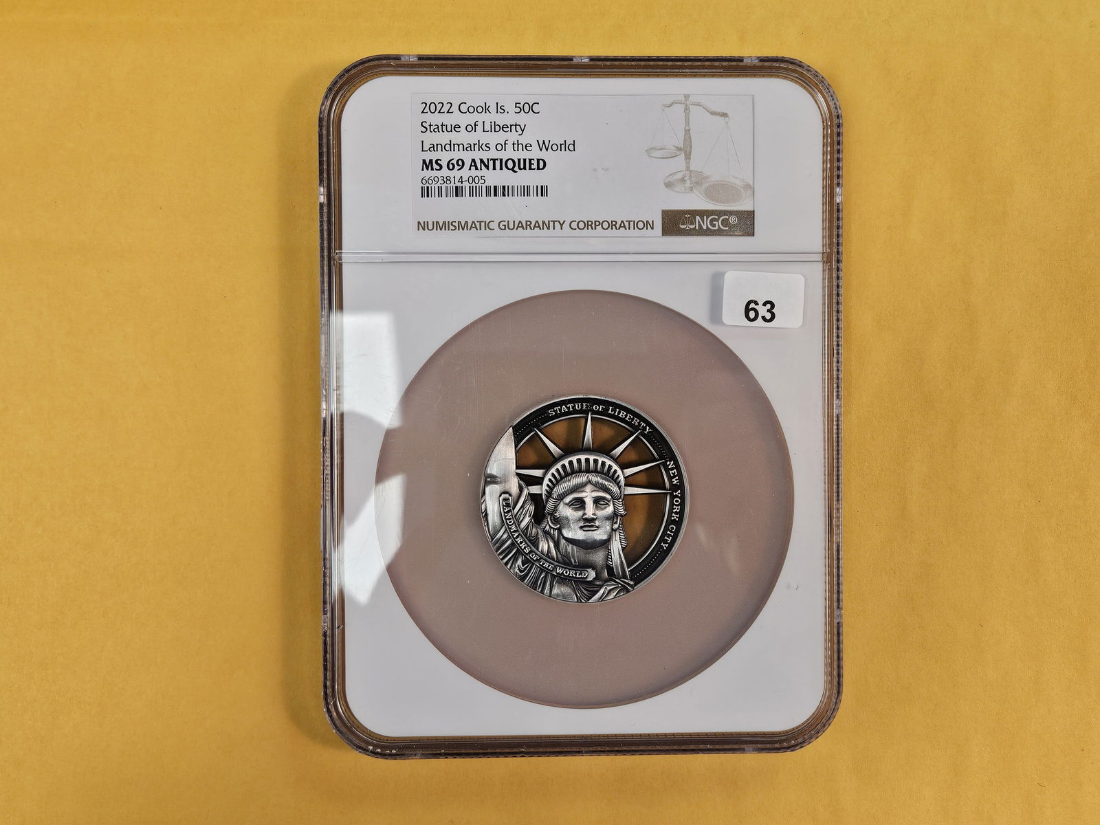 NGC 2022 Cook Islands 50 Cent Famous Landmarks Statue of Liberty Coin in Mint State 69 ANTIQUED - 2