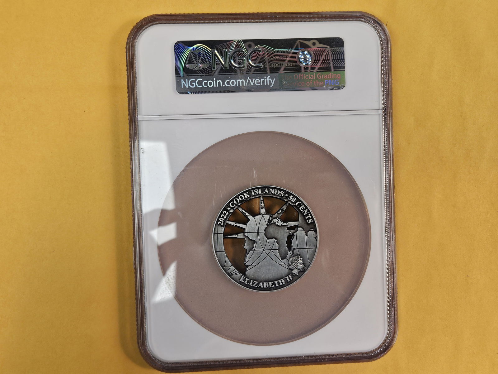 NGC 2022 Cook Islands 50 Cent Famous Landmarks Statue of Liberty Coin in Mint State 69 ANTIQUED - 4