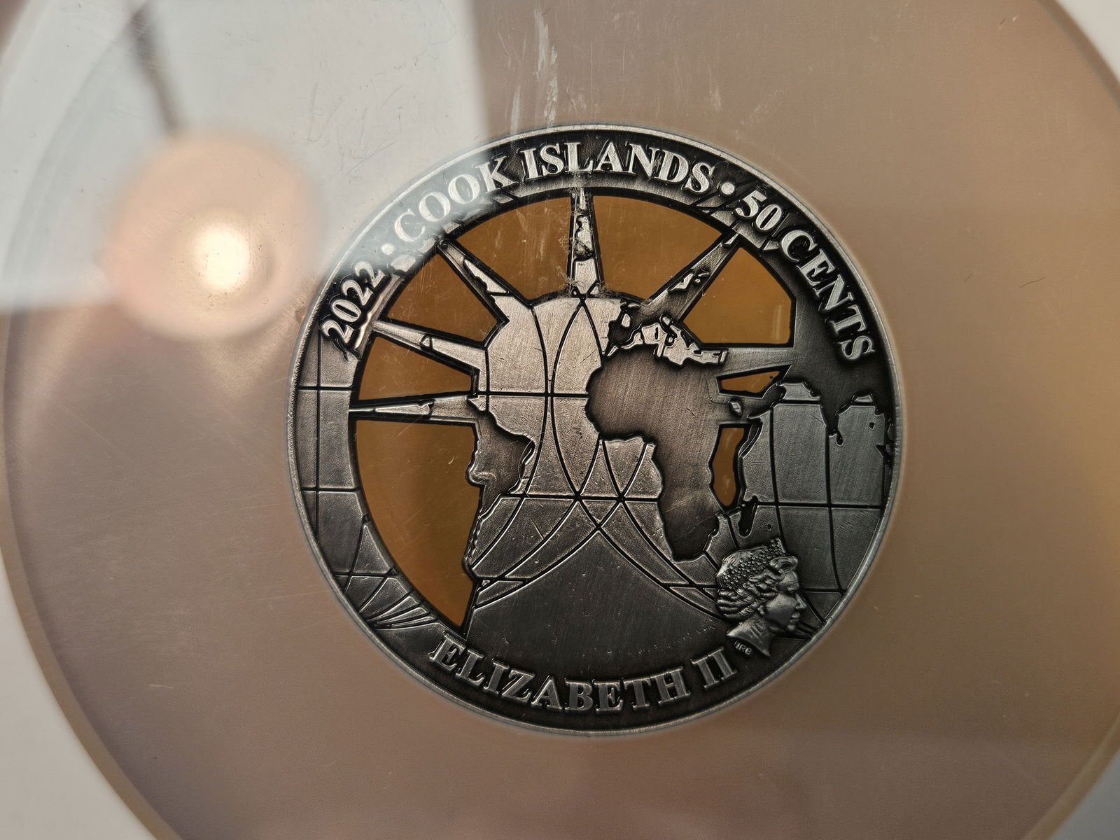 NGC 2022 Cook Islands 50 Cent Famous Landmarks Statue of Liberty Coin in Mint State 69 ANTIQUED - 5