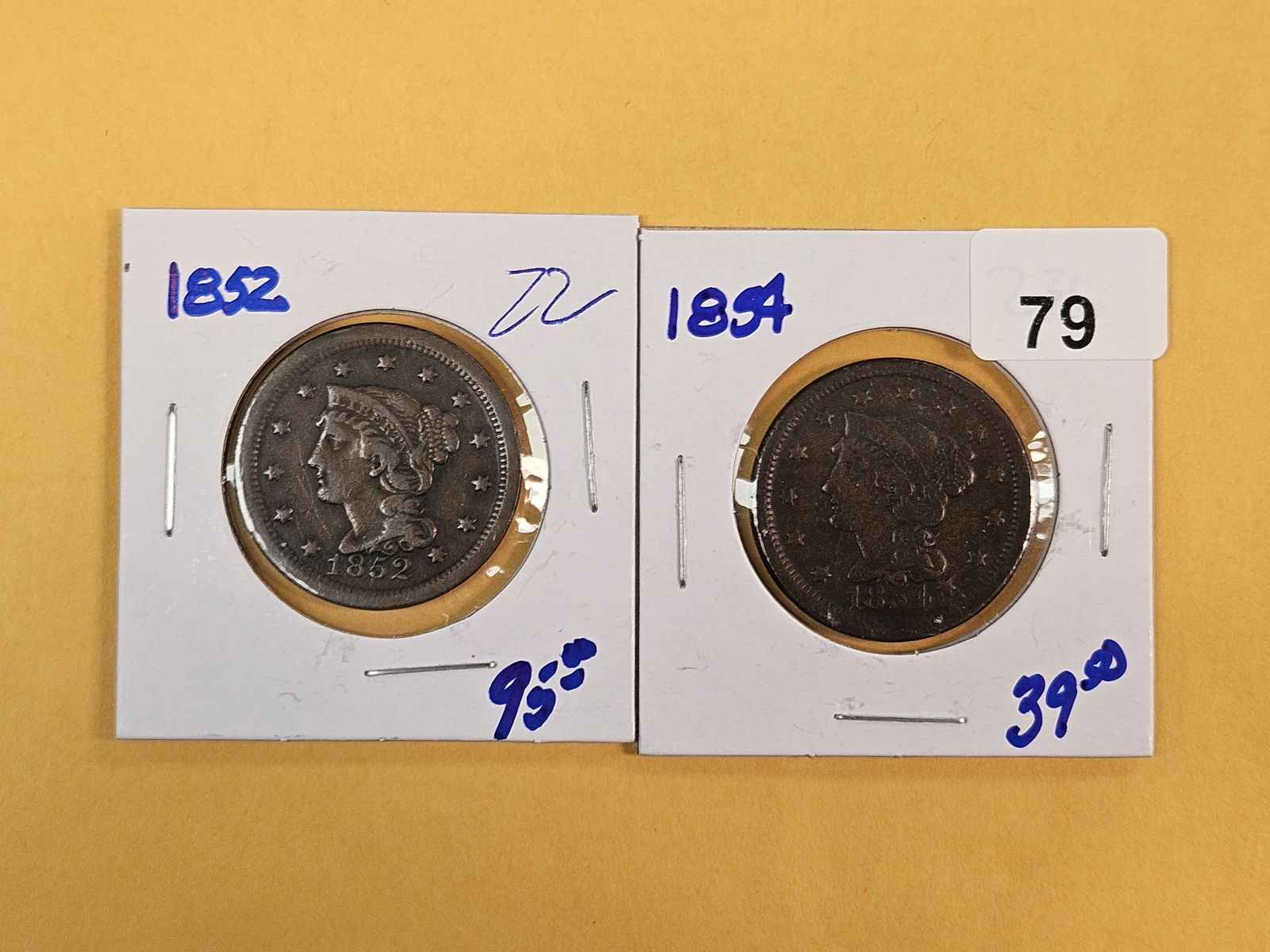 1852 and 1854 Braided hair Large Cents: Both in Very Fine 