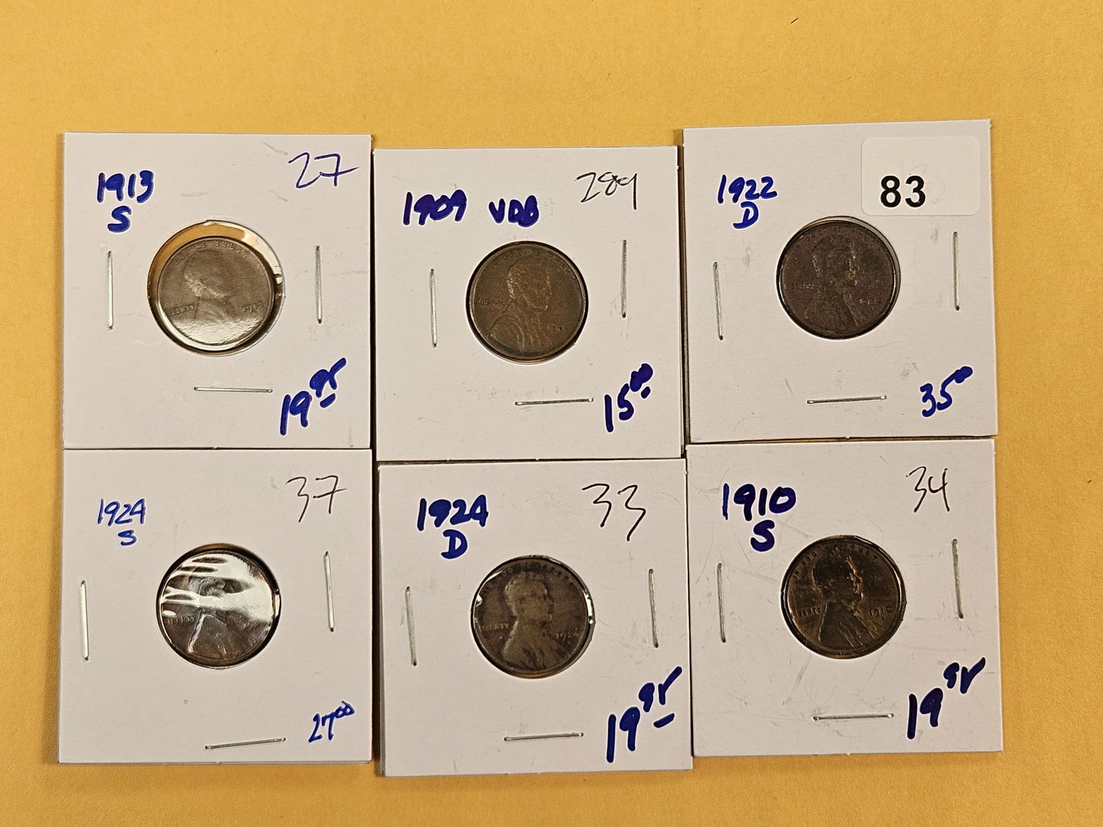 Six, mixed, better and Semi-key Date Wheat cents: 13-S, 09 VDB, 22-D,24-S, 24-D and 10-S 