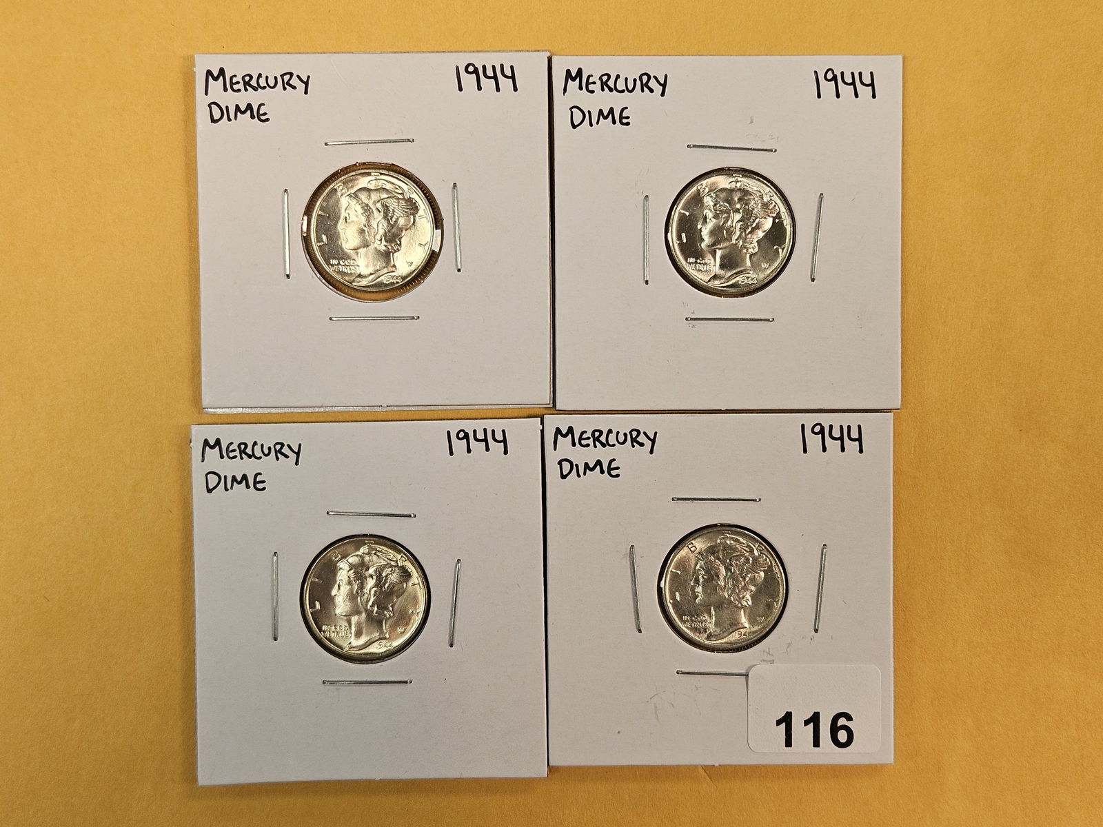 Four Very Choice to GEM Brilliant uncirculated Mercury silver Dimes: 1944 