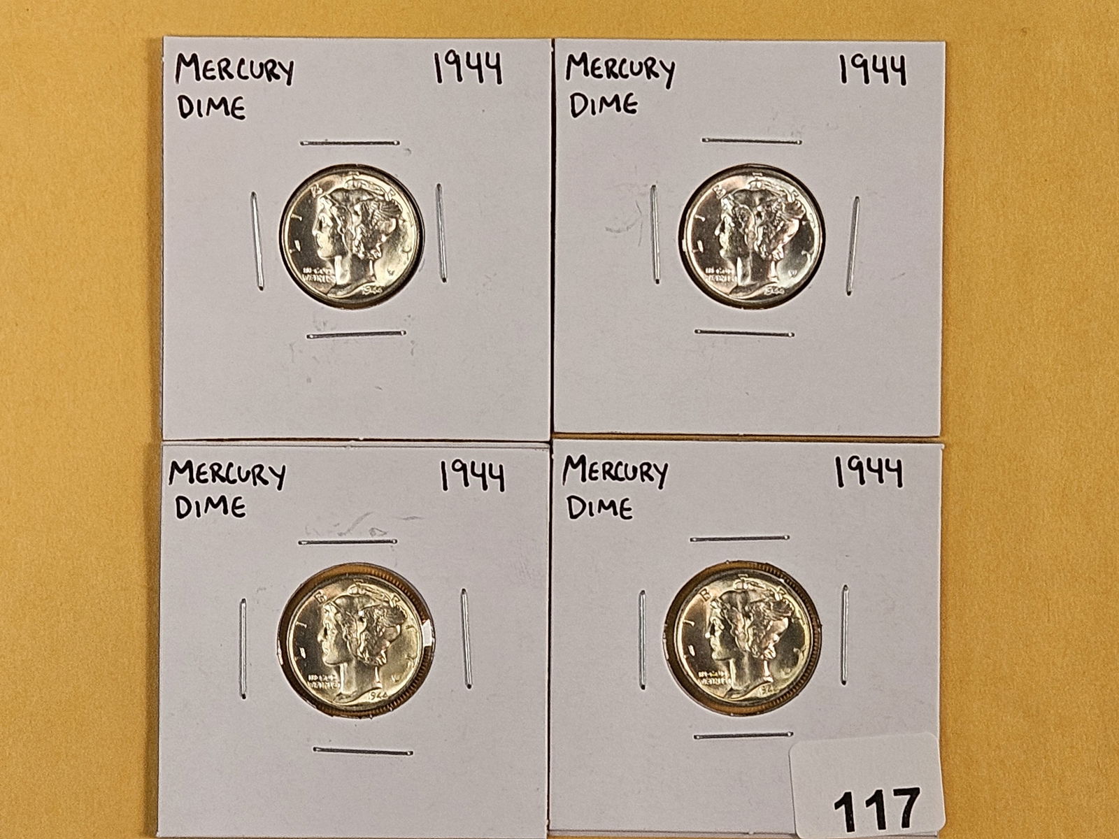 Four Very Choice to GEM Brilliant uncirculated Mercury silver Dimes: 1944