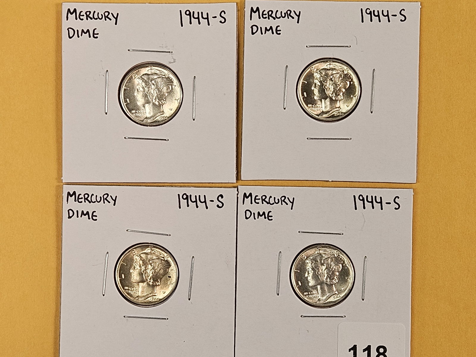 Four Very Choice to GEM Brilliant uncirculated Mercury silver Dimes: 1944-S 