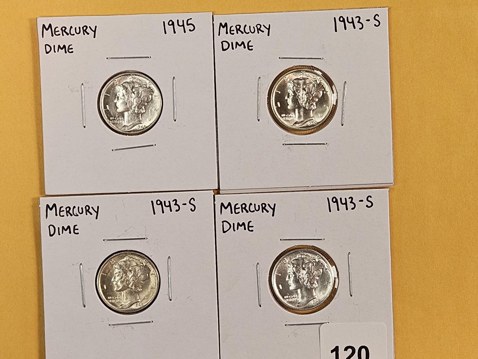 Four Very Choice to GEM Brilliant uncirculated Mercury silver Dimes: 1945, 1943-S 