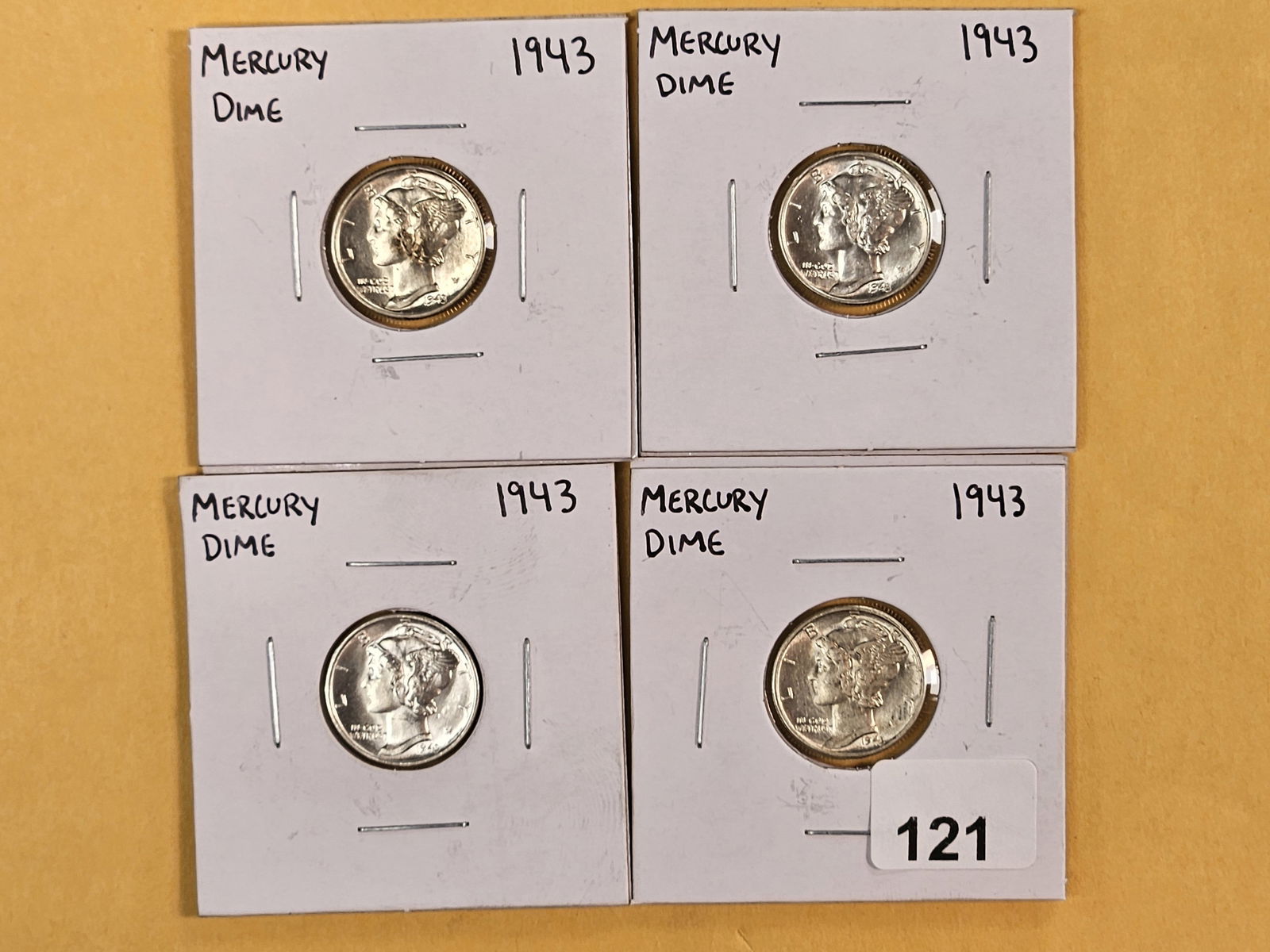 Four Very Choice to GEM Brilliant uncirculated Mercury silver Dimes: 1943 