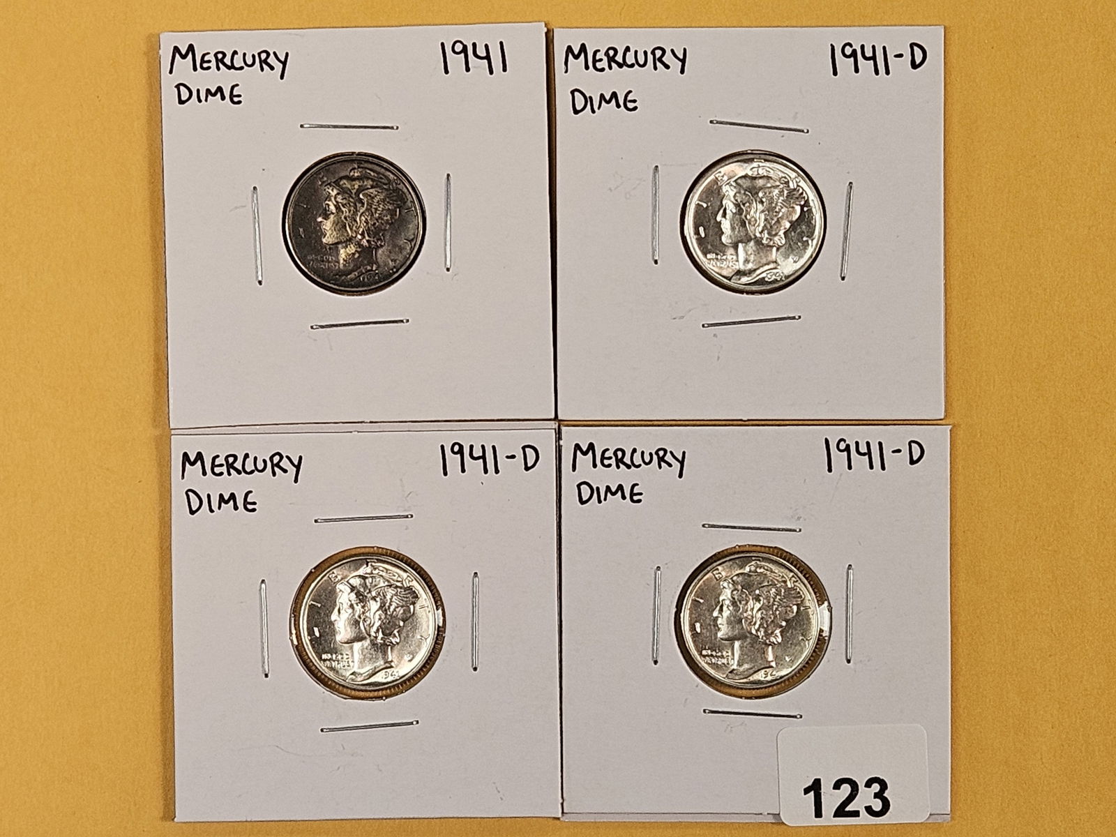 Four Very Choice to GEM Brilliant uncirculated Mercury silver Dimes: 1941 and 1941-D 