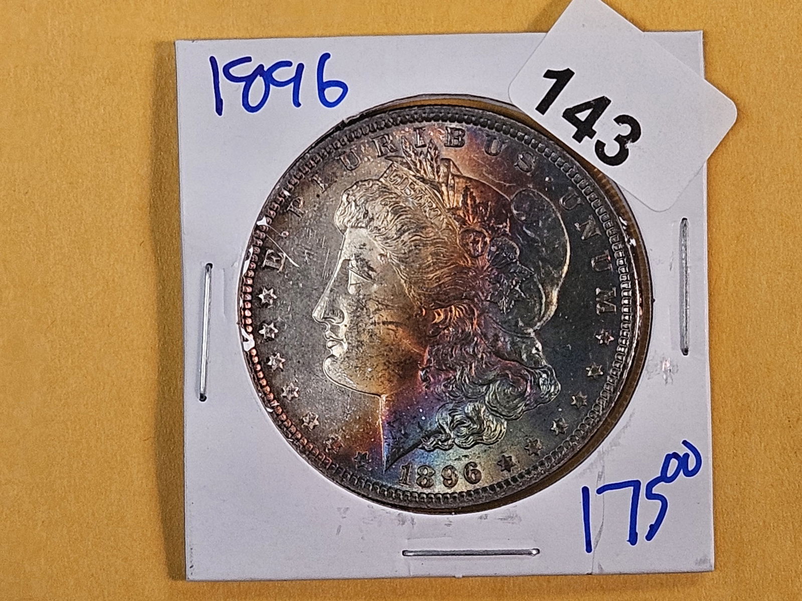 Choice Brilliant Uncirculated 1896 Morgan silver Dollar: Beautiful RAINBOW Toning! 