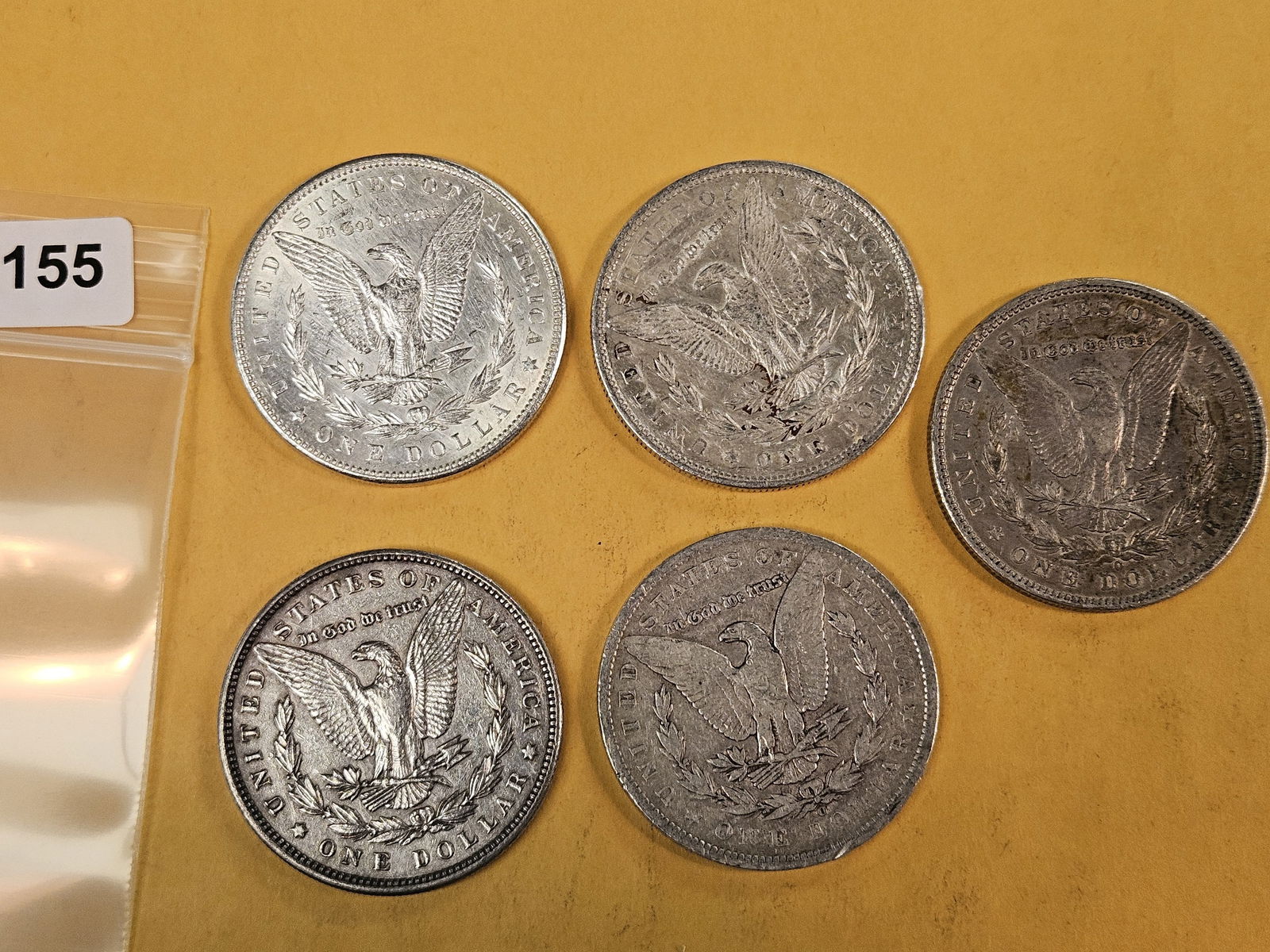 Five Mixed silver Morgan Dollars - 2