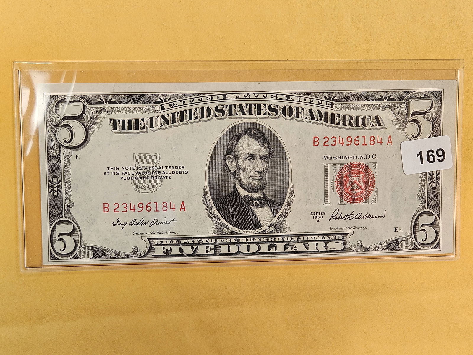 Series of 1953-A Five Dollar Red Seal US Note (1 of 2)