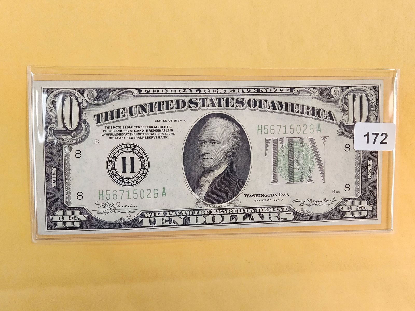 Series of 1934-A Ten Dollar Green Seal FRN: Looks Crisp Uncirculated 