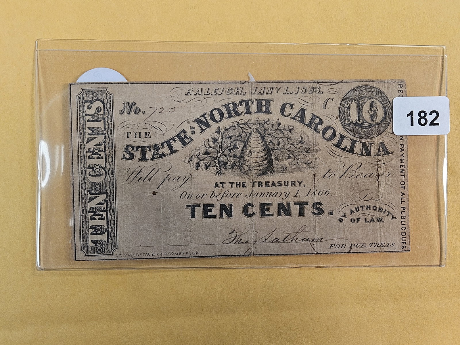 1863 State of North Carolina Ten Cents: Raleigh