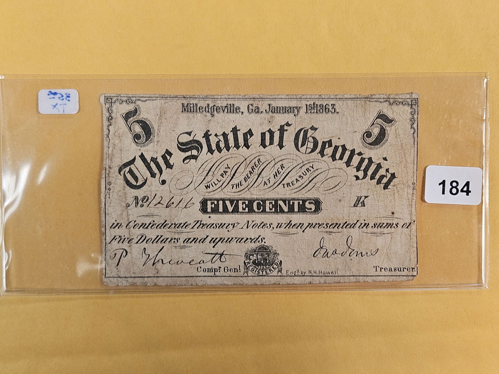 1863 State of Georgia Five Cents: Miledgeville 