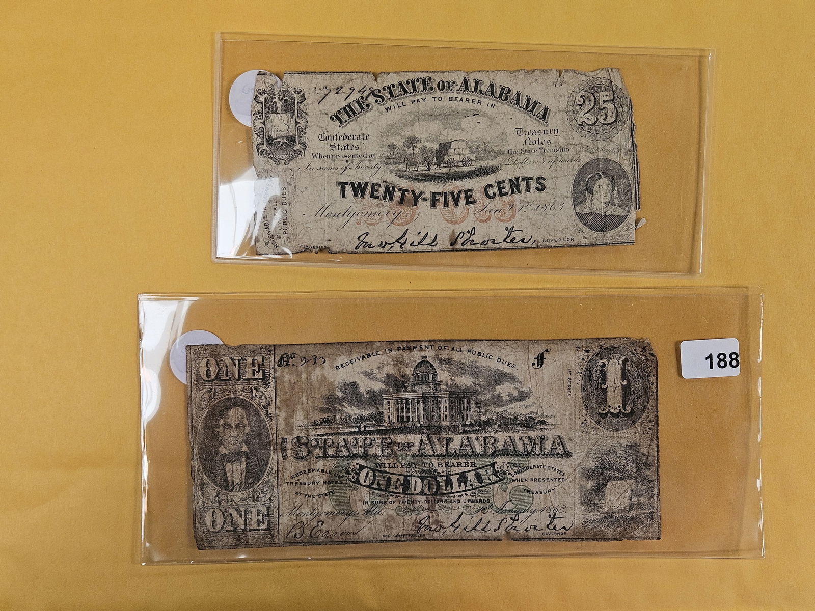 Two State of Alabama 25 cents and 1 dollar: Both well circulated 