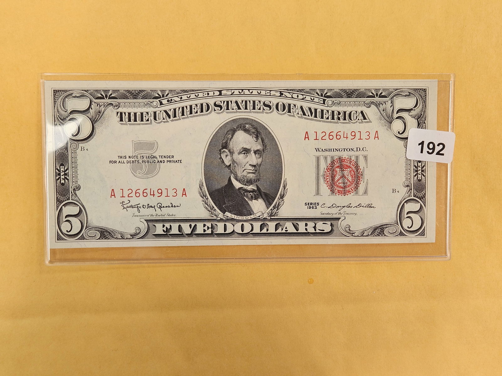 Series 1963 Five Dollar Red Seal US Note (1 of 2)