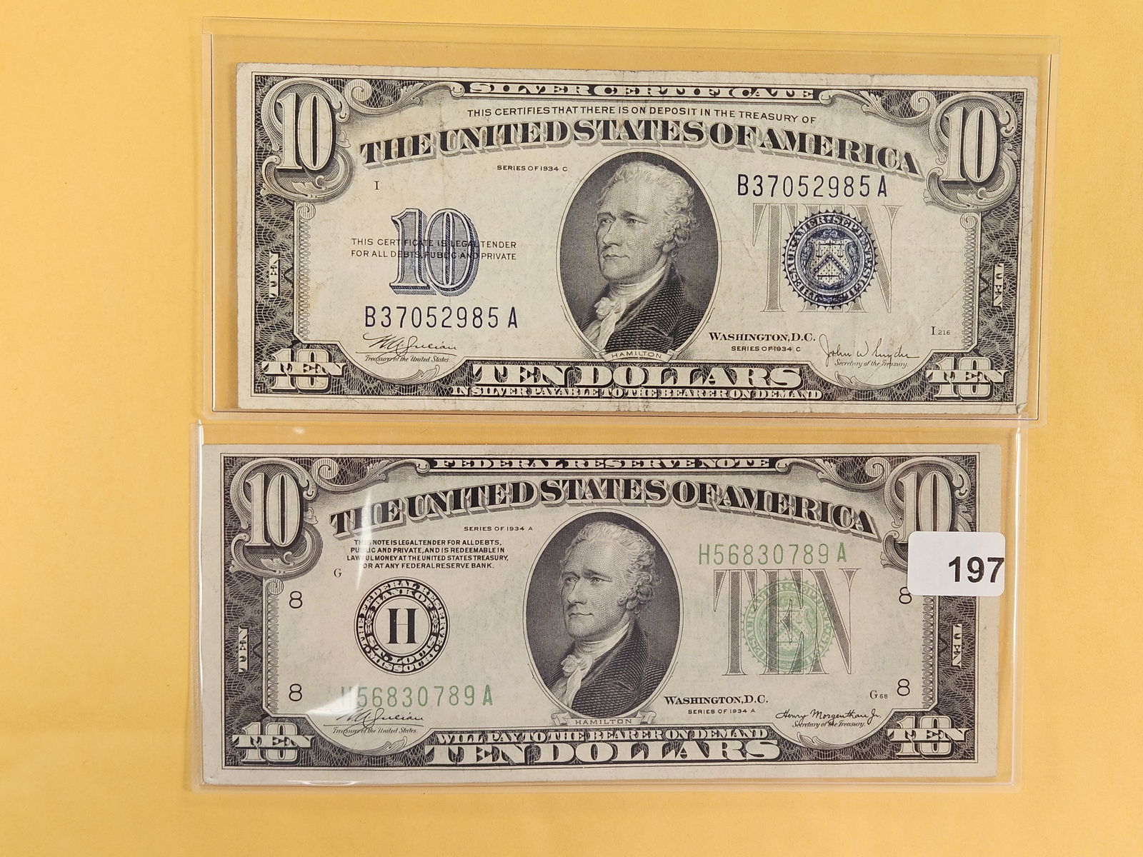 Two Series of 1934 Ten Dollar pieces of currency (1 of 2)
