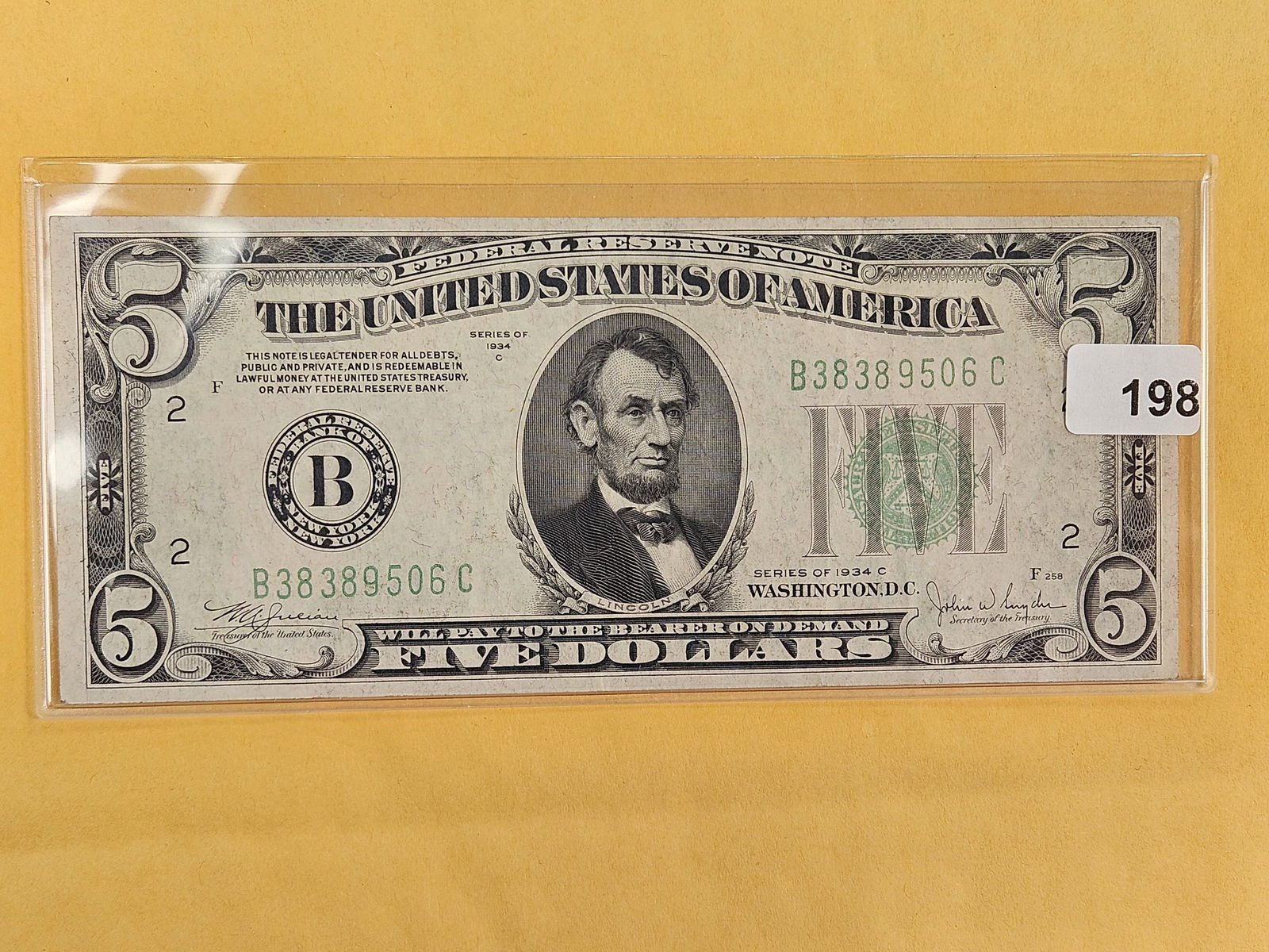 Series 1934-C Five Dollar Green Seal FRN: Looks Crisp About Uncirculated 