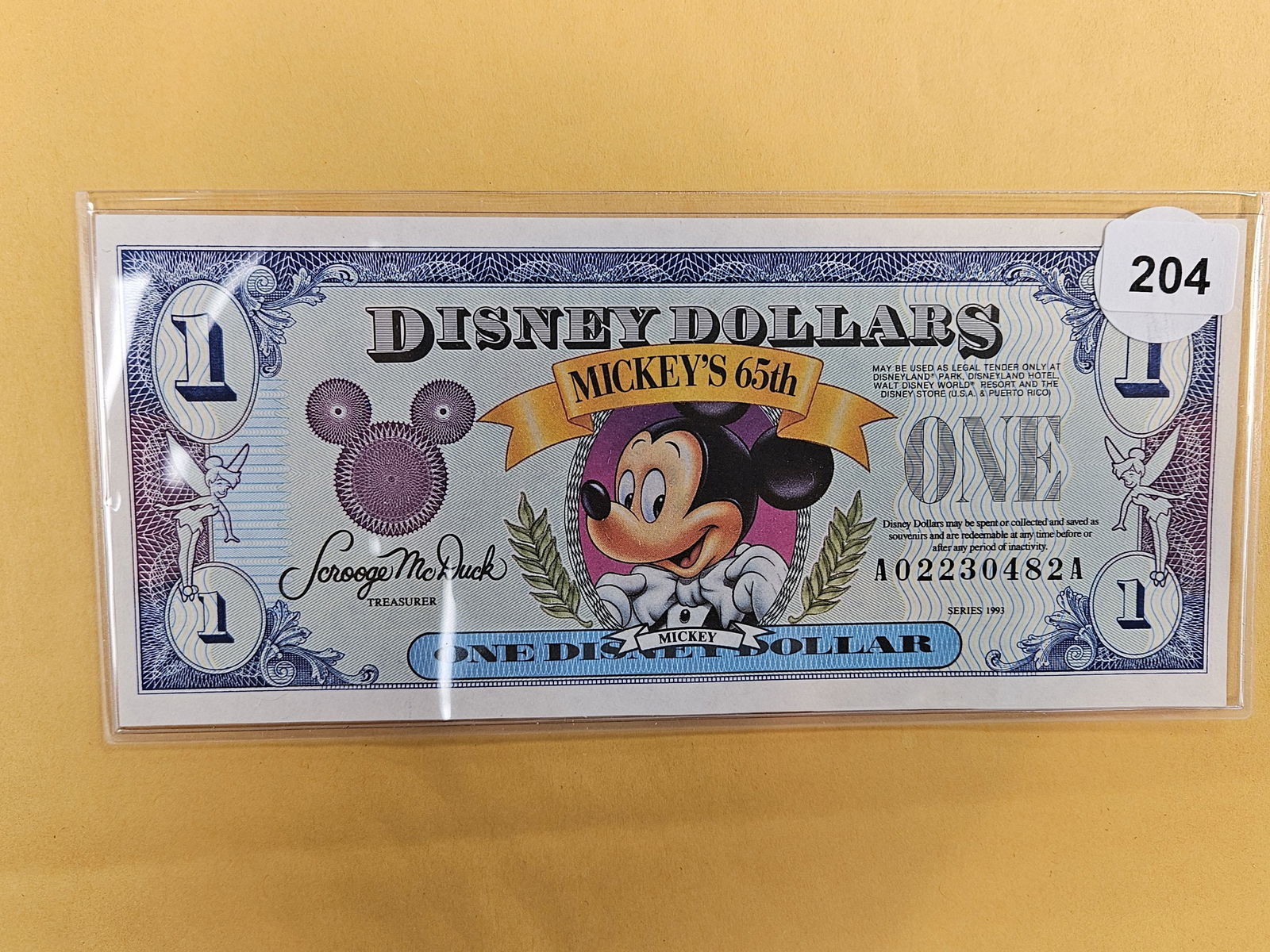 DISNEY DOLLAR!: Crisp Uncirculated Mickey's 65th One Dollar 