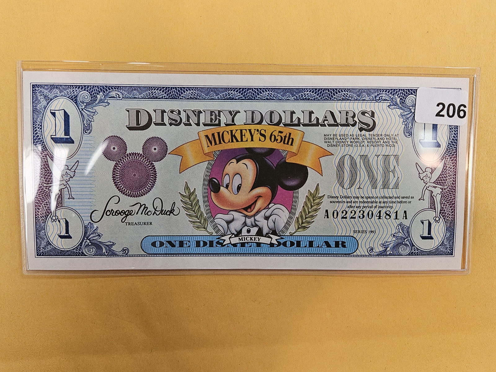 DISNEY DOLLAR!: Crisp Uncirculated Mickey's 65th One Dollar