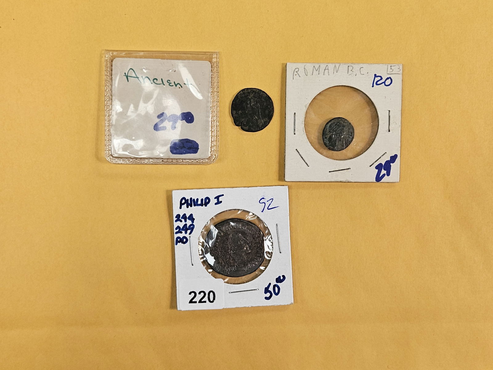 ANCIENTS! Three Ancient Coins: Roman. One is Philip I 