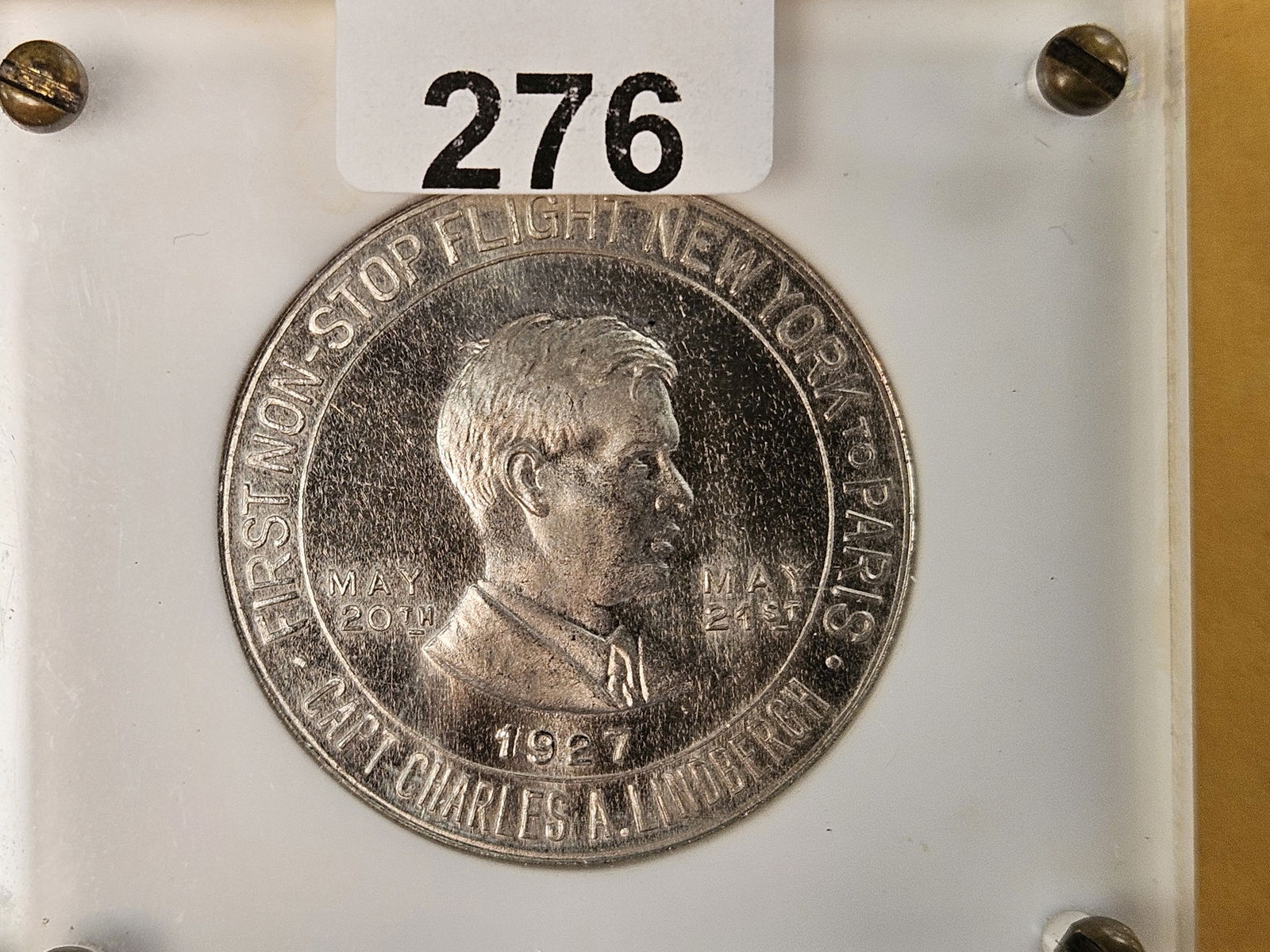 GEM Uncirculated 1927 Lucky Lindy Token: Housed in nice plastic case 