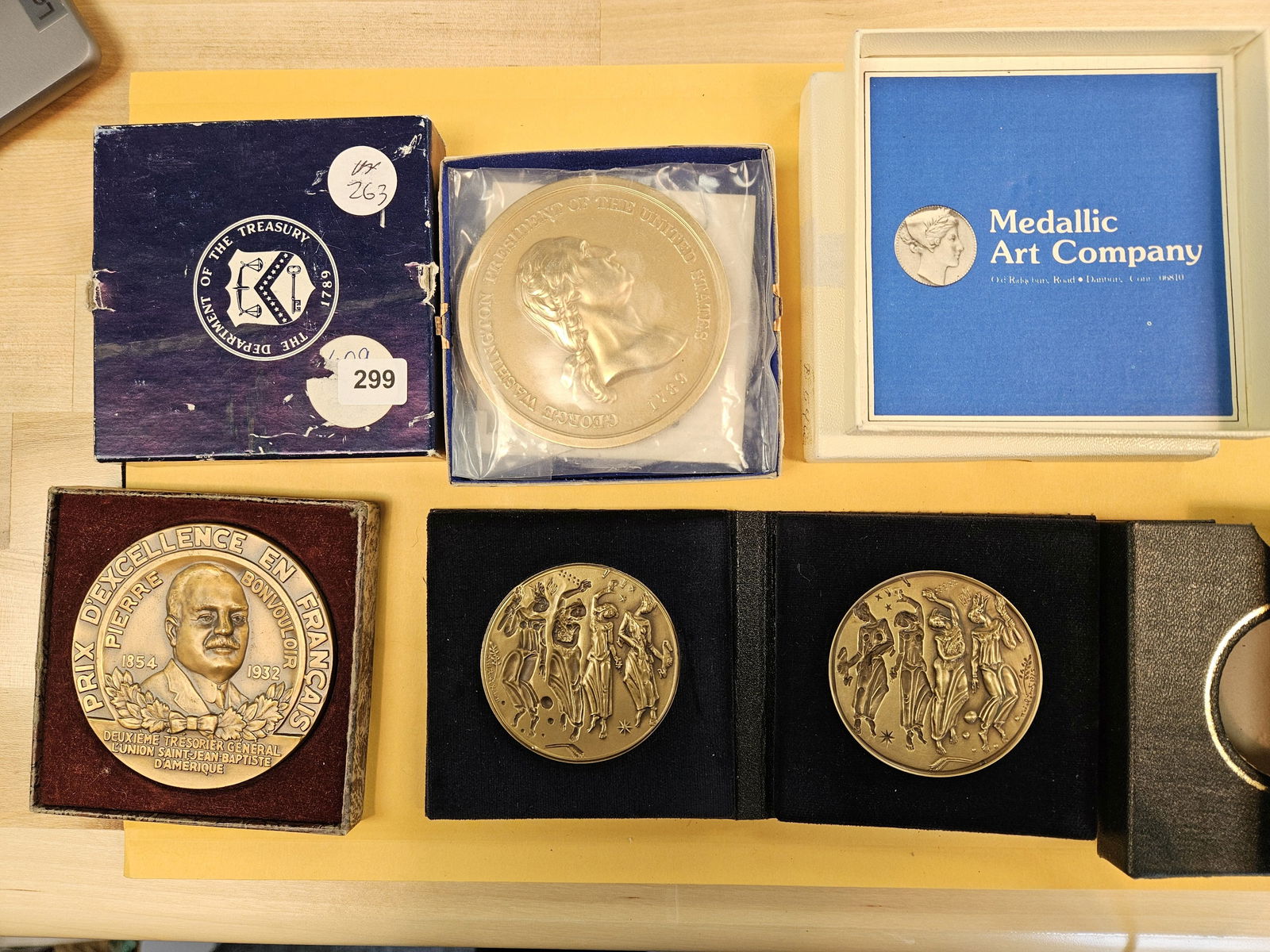 Three sets of Bronze Medals: George Washington, Pierre Bonvoulor, and Medallic Art Company 