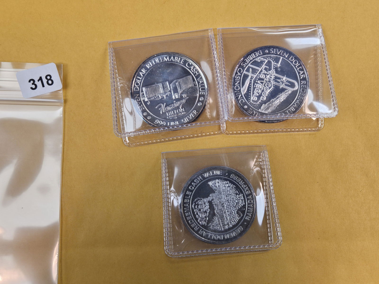Three Ten Dollar .999 fine Silver Center Casino Gaming Tokens: These do not have the outer rings 