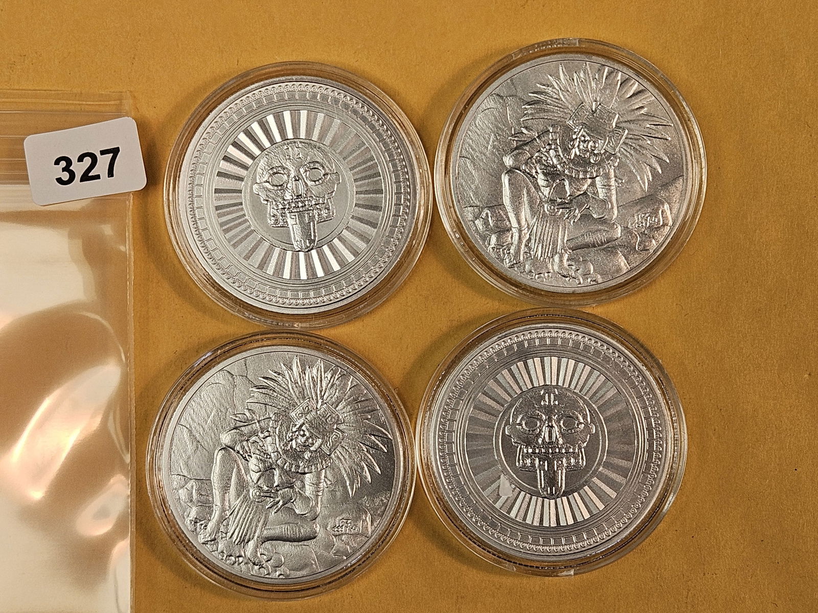 Four 1-troy ounce .999 fine silver art rounds: Aztec-y 