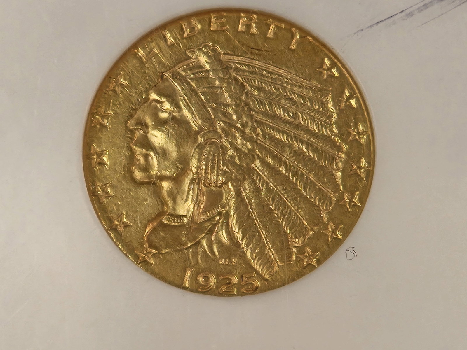 GOLD! NGC 1925-D Indian Head Gold $2.5 Dollars in Brilliant About Uncirculated plus - details: Quarter Eagle 