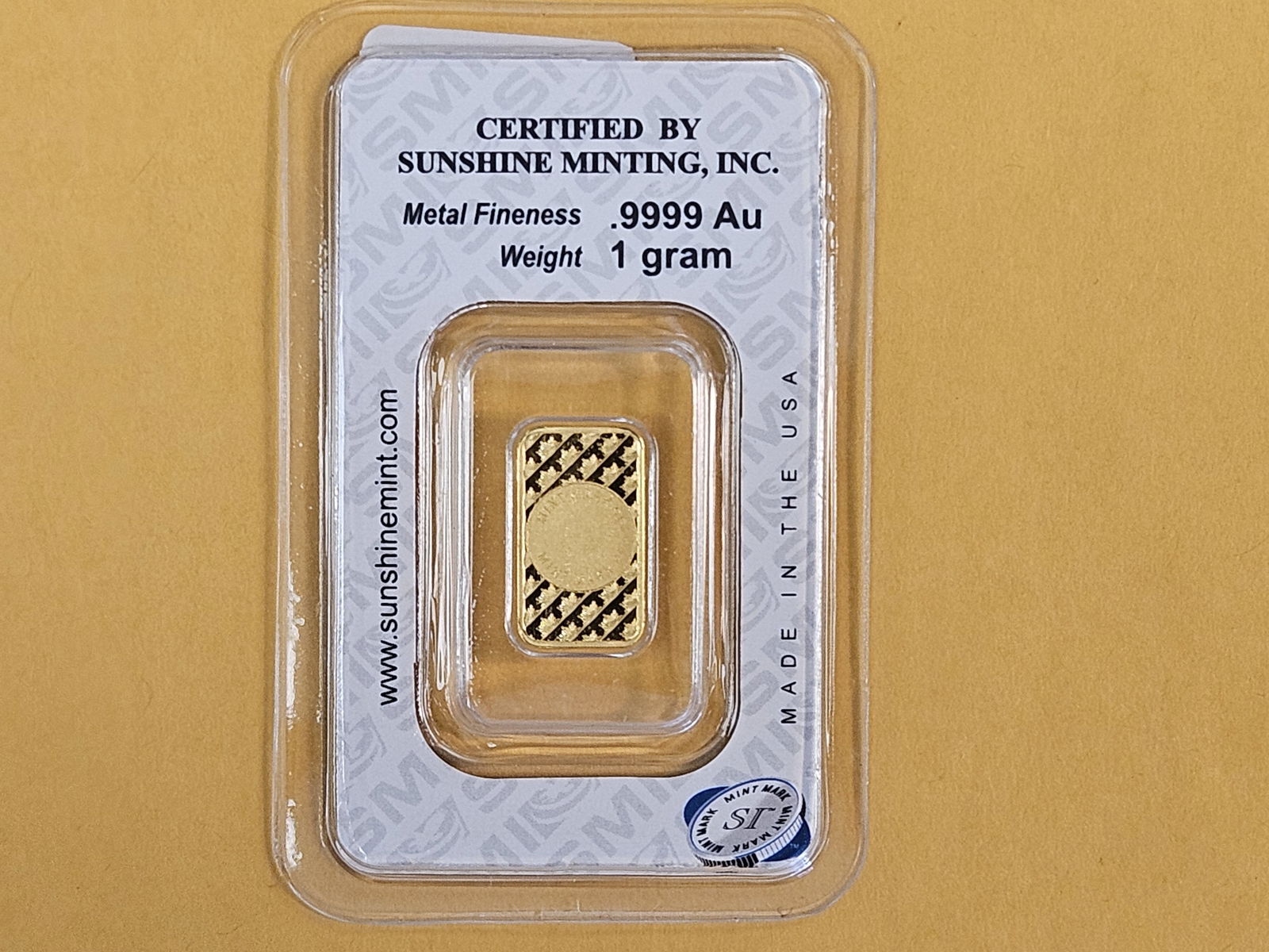 GOLD! Sunshine Minting, Inc One Gram .9999 fine gold bar - 2
