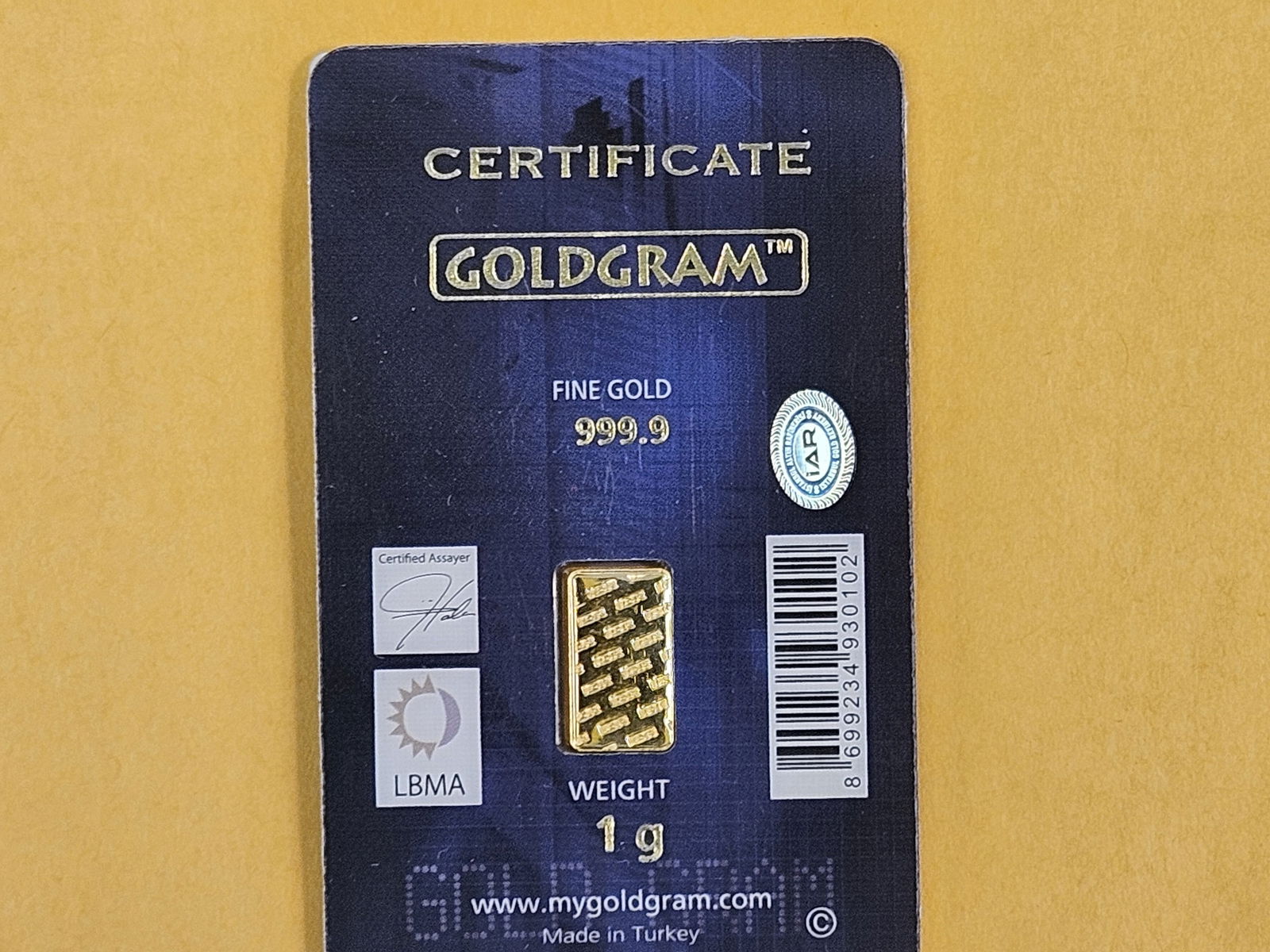 GOLD! IGR One Gram .9999 fine gold bar - 2