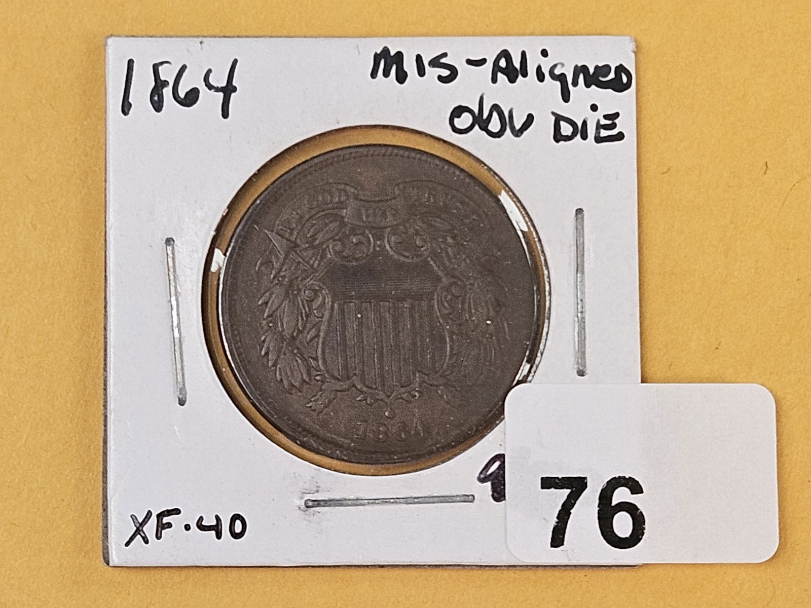 MINT ERROR! 1864 Two Cent piece in Extra Fine - 2