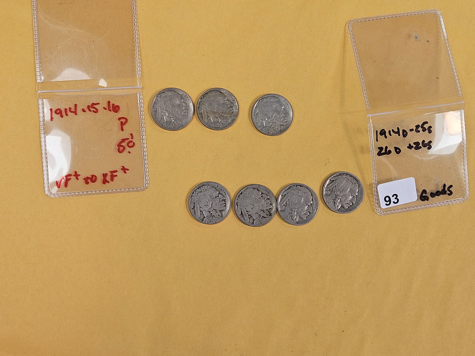 Seven better date and-or better grade Buffalo Nickels: 1914, 15, 16 in VF Plus to XF plus and 1914-D, 25-S, 26-D and 26-S in Good 