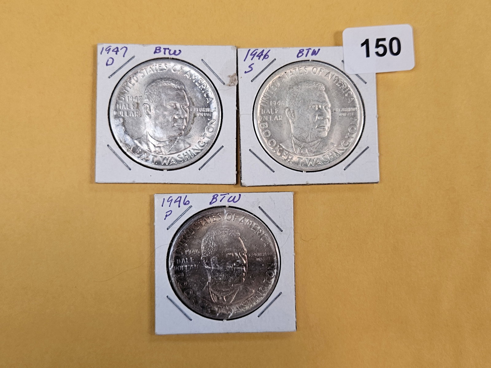 Three 1946 and 1947 Booker T Washington Commemorative silver half dollars (1 of 7)