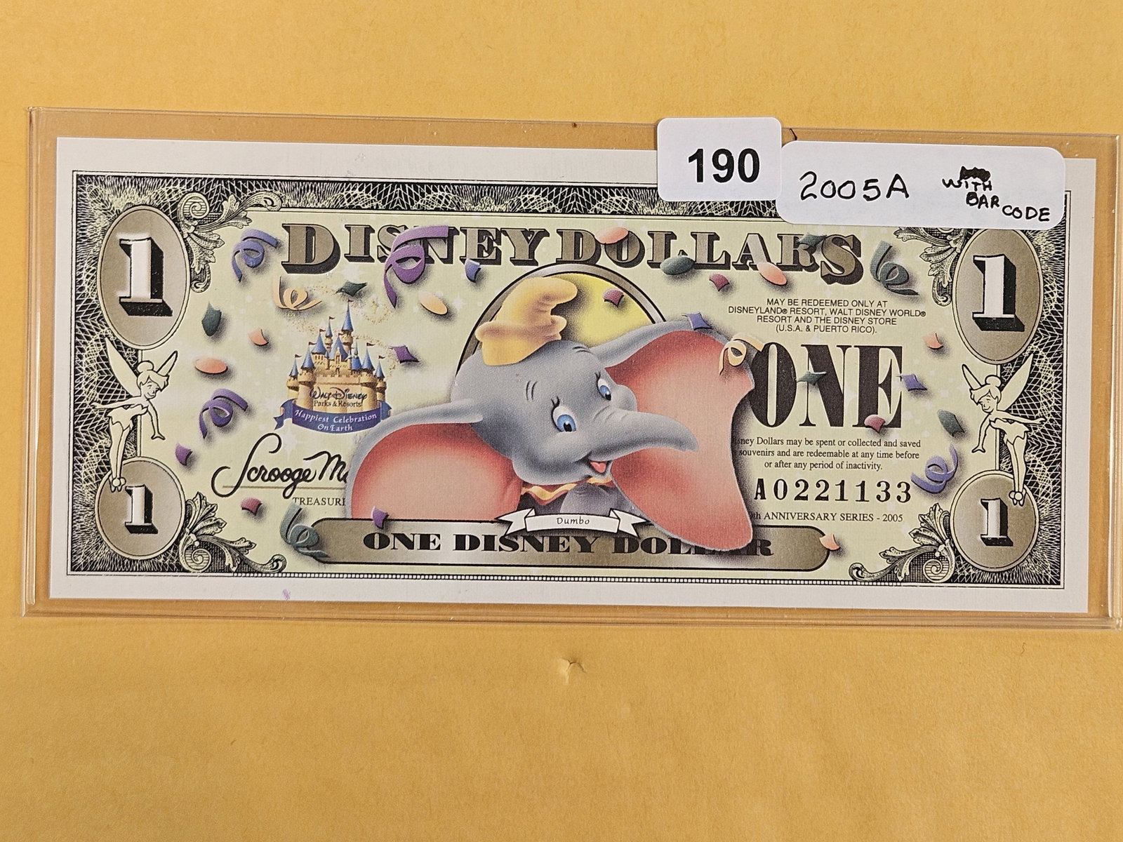 DISNEY DOLLAR!: Crisp Uncirculated 2005-A Disney Dollar. Dumbo. With bar code 