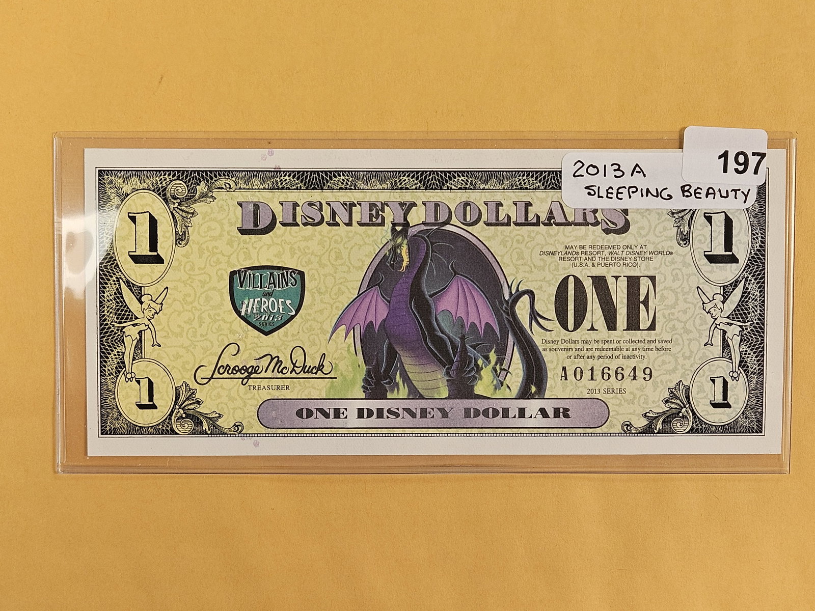 DISNEY DOLLAR!: Crisp Uncirculated 2013-A. Disney Dollar. Sleeping Beauty. Scarcer 